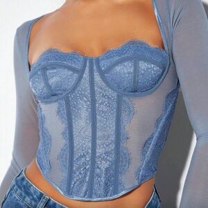 Sheer Long-Sleeve CoresetTop - Light Blue